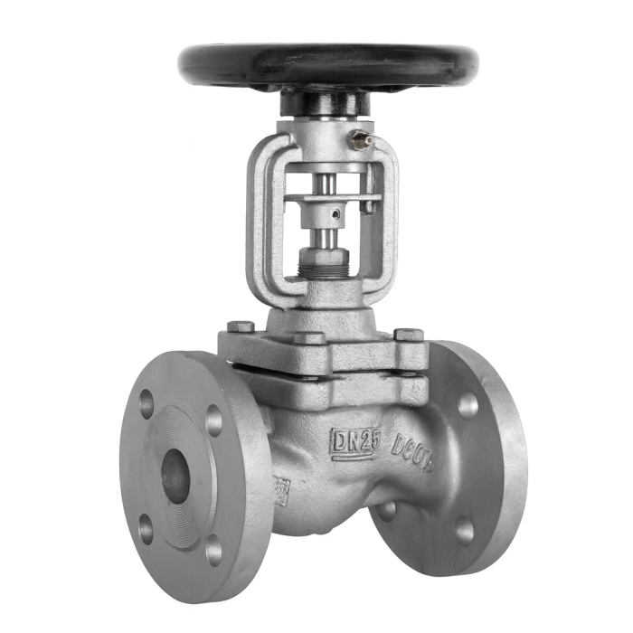Zawór zaporowy grzybkowy Fig. 218MA PN40 stal kwasoodporna kołnierzowy mieszkowy do instalacji przemysłowych